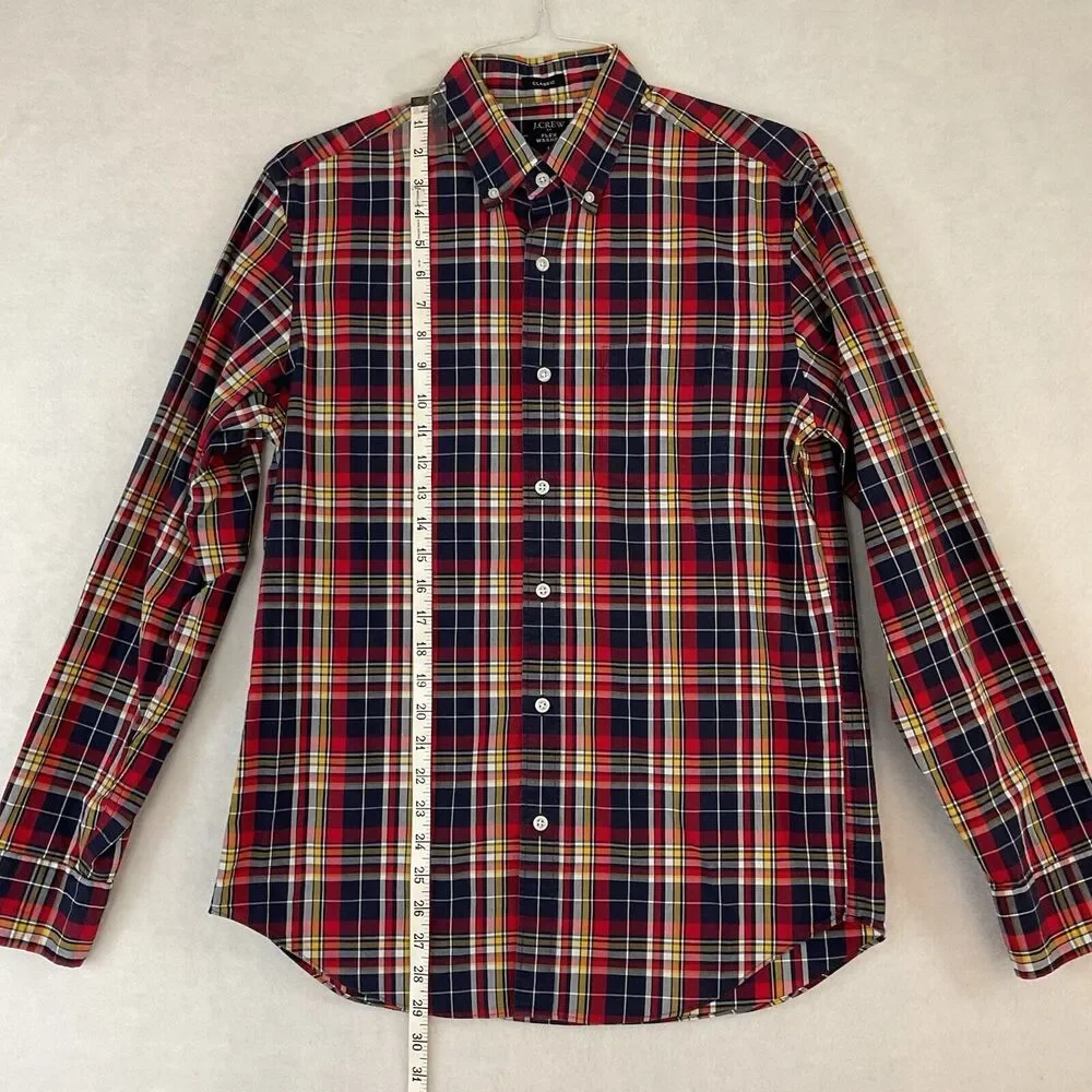 J Crew Re-Imagined Plaid Shirt Men’s M Blue‎ Red Flex Washed Classic Button Down